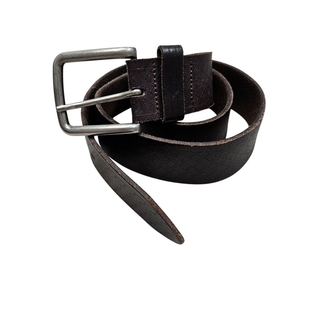 Zara Leather Belt Mens 32 Dark Brown Textured Embossed Casual Rugged Style